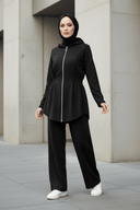 Black hooded set - no pockets, chic styling